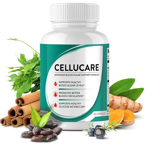 CelluCare dietary supplement bottle with botanical ingredients